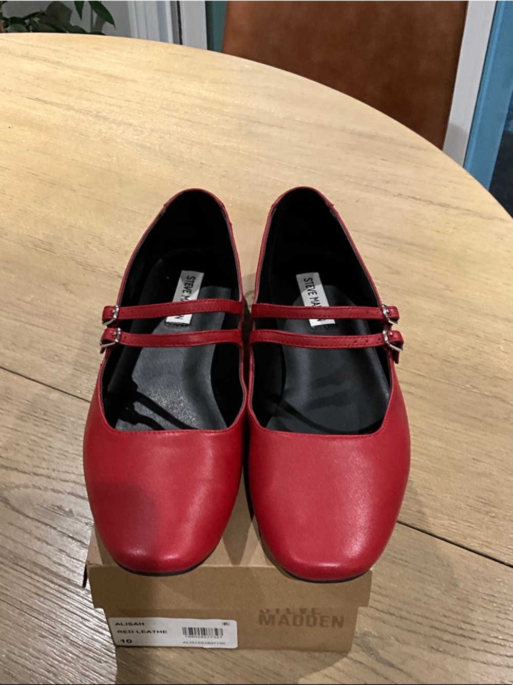 Steve Madden Red Double-Strap Mary Jane Flats